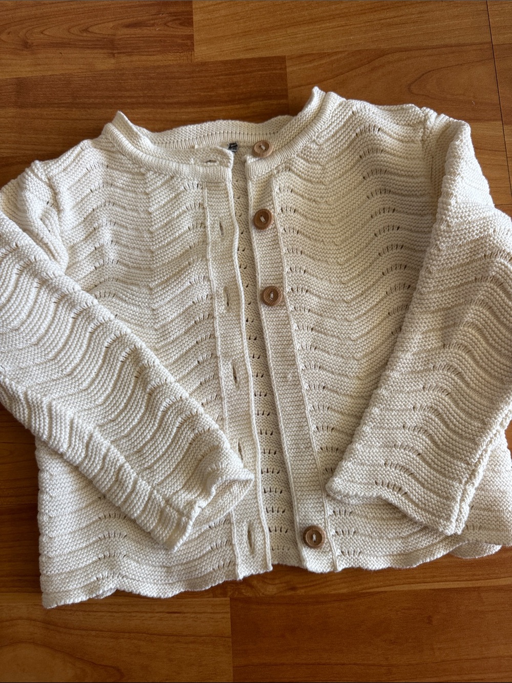 Cream Knit Button-Front Kids Cardigan Jacket